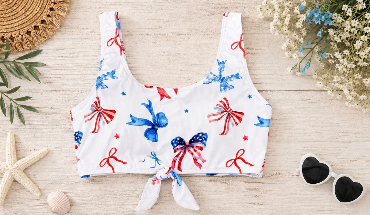 Red, White & Bow-tiful Mommy Swim Top