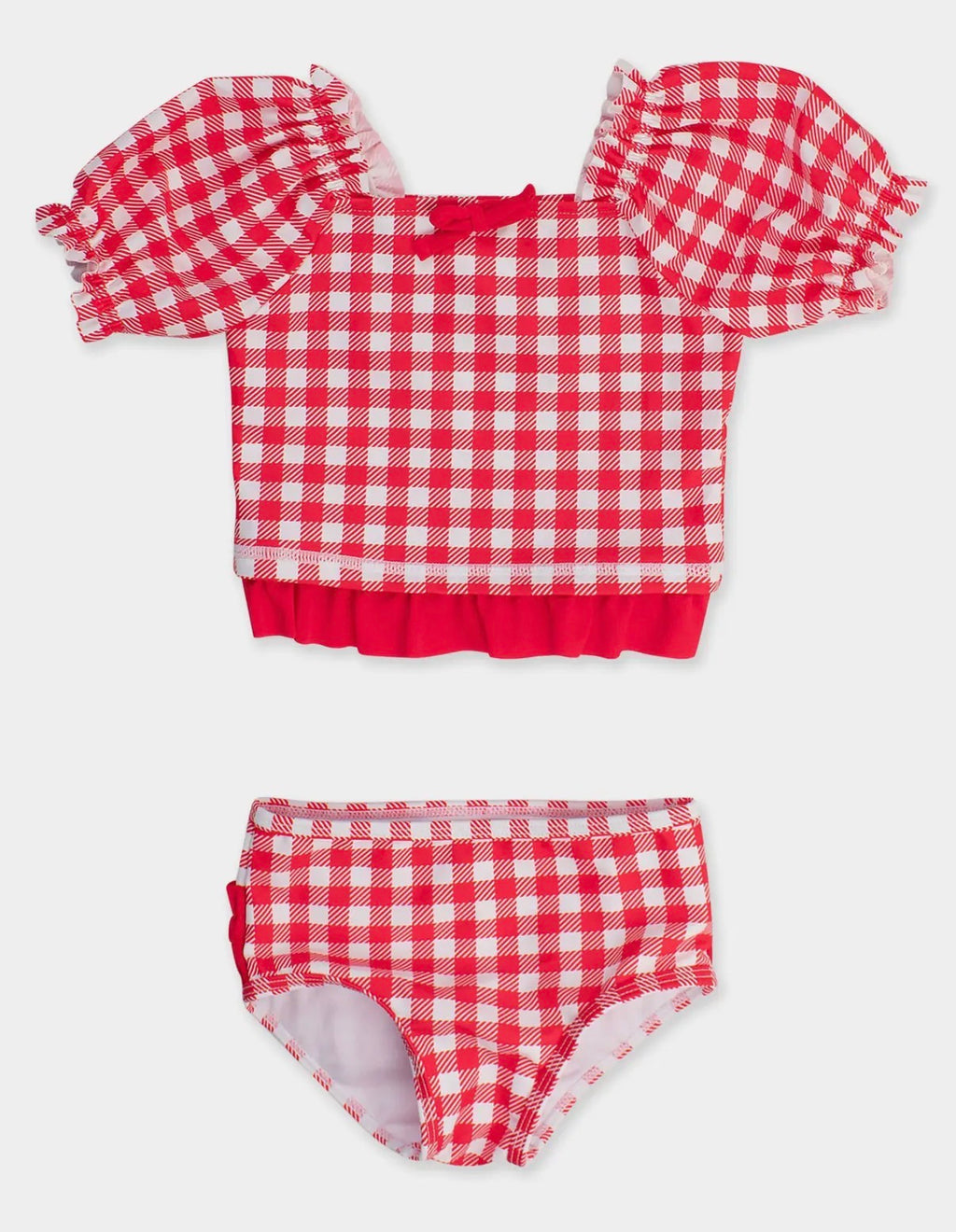 Preorder Girls Red Short Sleeve Ruffle Tankini